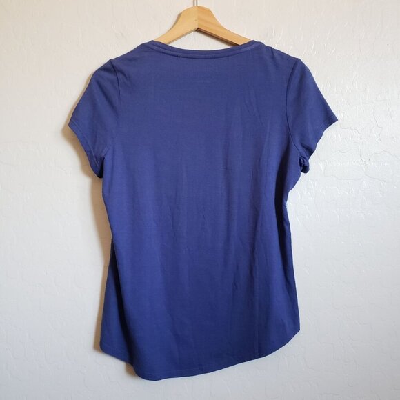 Chico's Eastern Splice Hollis High-Low Tee Blue Size Small Artsy Beaded Sequins - Picture 6 of 8